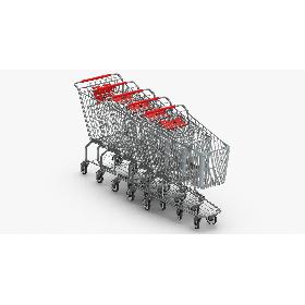 Metal Shopping Carts 01 Red Row of 05 3D model